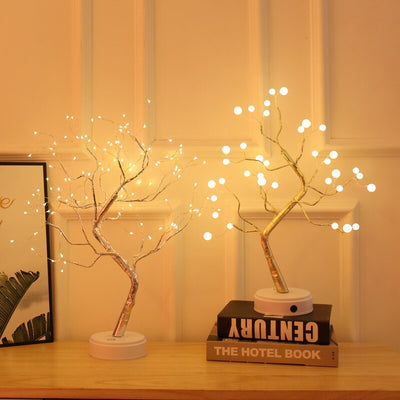 Professional title: "Decorative LED Tabletop Tree Lamp with USB and Battery Power for Home, Bedroom, and Party Decor"